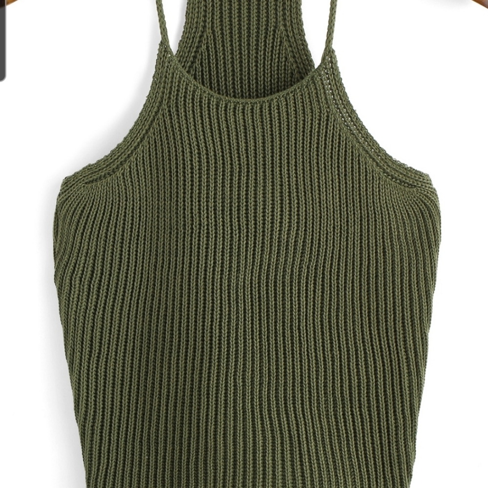 Olive green knit crop top